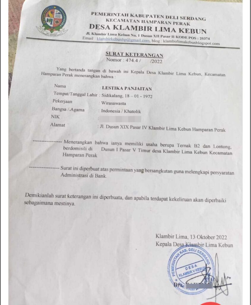 Mantan Kades Klambir Lima Kebun Diduga Keluarkan Surat Palsu untuk Warga Cairkan Pinjaman di Bank