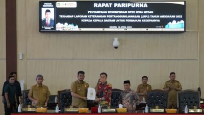 Penyampaian Rekomendasi DPRD Medan Atas LKPj Tahun 2022 Kepala Daerah pada Rapat Paripurna