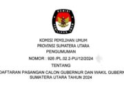 KPU Provinsi Sumatera Utara Umumkan Pendaftaran Pasangan Calon Gubernur dan Wakil Gubernur
