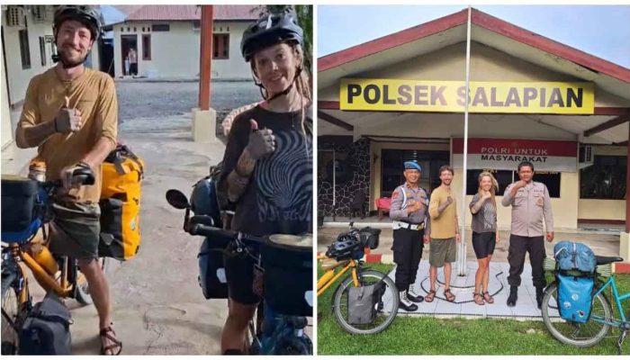 Dua Turis Jerman Gowes dari NTT ke Bukit Lawang, Sempat Bermalam di Polsek Salapian