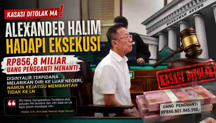 Kasasi Alexander Halim Alias Akuang Ditolak MA! Eksekusi dan Uang Pengganti Rp856,8 Miliar Menanti, Terpidana Disinyalir Kabur ke Luar Negeri, Namun Kejatisu Sebut Belum Ada Informasi ke LN